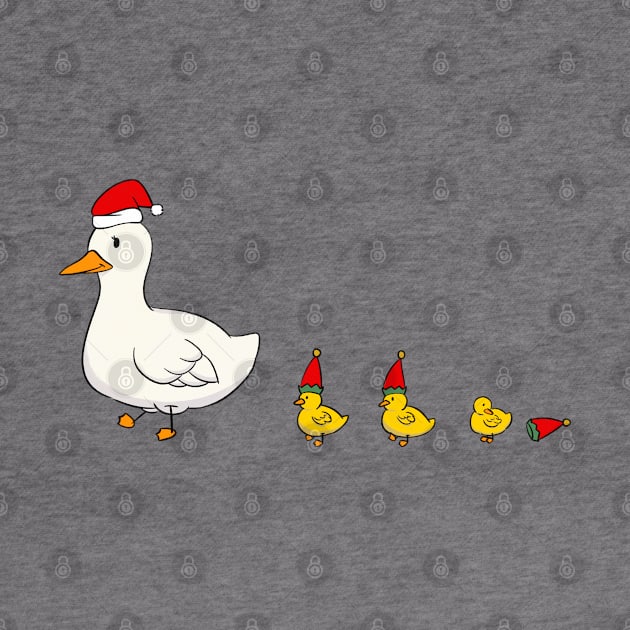 Mommy Duck and Ducklings with Christmas Santa Hat by Art by Biyan
